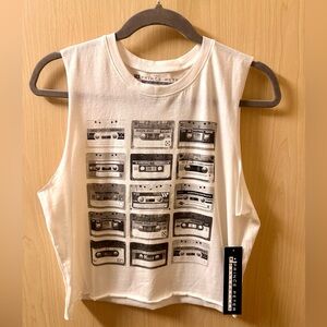 Cassette White Cropped Graphic Tank Top